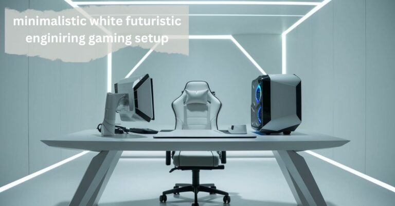 minimalistic white futuristic enginiring gaming setup